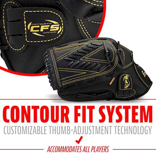 Franklin Sports Field Master Baseball + Softball Glove - Field Master Adult + Youth Baseball + Softball Mitt - Men's + Women's Gloves - color: Black/Gold, style: 13" - Basket "V" Web