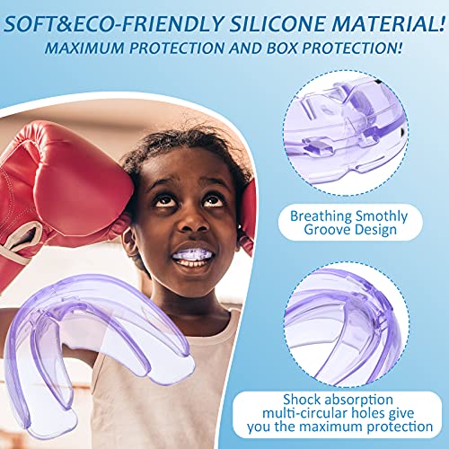 TOODOO 6 Pieces Braces Mouth Guard Kids Sports Mouth Guard for Kids Double Football Youth Mouthguards for Boxing Football Hockey Karate Basketball (Transparent, Transparent Purple/Blue) - color: Transparent, Transparent Purple/ Blue