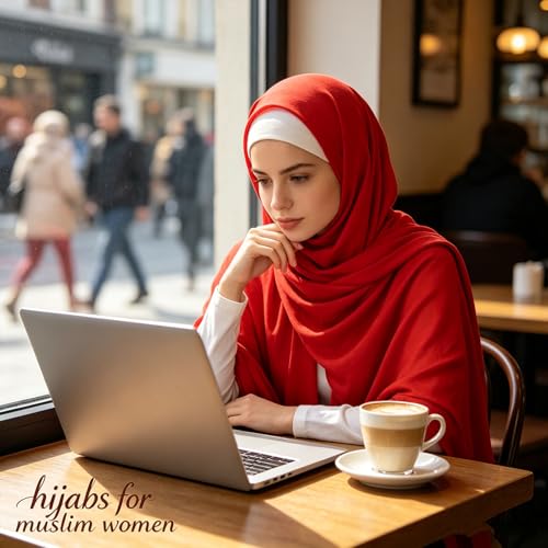 Hijab Scarf for Women, 3PCS Set with Undercap and Hijab Clip Lightweight Modal Muslim Head Wrap Scarf for Daily - color: Sy12-red Hijab+white Undercap