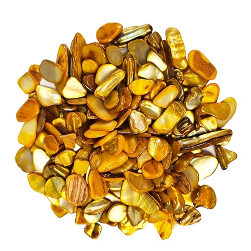 Natural Crushed Shells Chips Irregular Mother of Pearl Seashell Fragments Sea Shell Pieces for DIY Crafts, Vase Filler, Decorating, Home Décor - color: Golden Yellow, size: 2LB