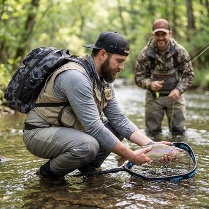 PLUSINNO Fishing Gear,Fsihing Backpack with Floating Fishing Net,Tackle Boxes,Waterproof Fishing Tackle Bag,Fishing Gifts for Men - color: Black Camo Backpack With Fishing Net