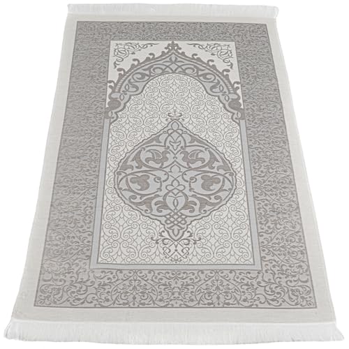 Modefa Islamic Prayer Mat Muslim Gifts - Thin Travel Muslim Prayer Rug in Taffeta Gift Bag with Tasbih Beads Prayer Matt Islam - Chenille Turkish Praying Carpet - Ramadan Gifts (Gray) - color: Grey