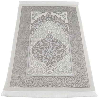 Modefa Islamic Prayer Mat Muslim Gifts - Thin Travel Muslim Prayer Rug in Taffeta Gift Bag with Tasbih Beads Prayer Matt Islam - Chenille Turkish Praying Carpet - Ramadan Gifts (Gray) - color: Grey