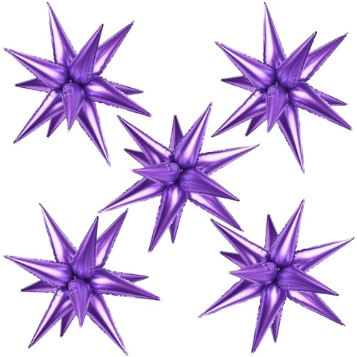 60 Pcs Star Balloons Explosion 12 Point Foil Cone Balloons Magic Balloon Large for Wedding Anniversary Backdrop Birthday Party Decorations Purple - color: Purple