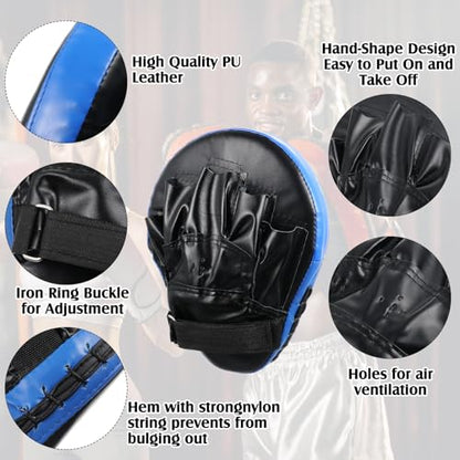 Gemscream 10 in 1 Taekwondo Kick Pad Boxing Training Equipment Set, Focus Pads Boxing Gloves Safety Head Guard Wrist Bands for Kickboxing, Karate, Muay Thai, MMA Training - color: Blue