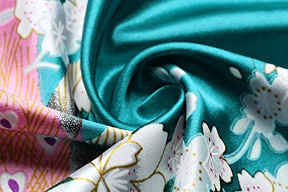 BABEYOND Women's Kimono Robe Long Satin Robes with Peacock and Blossoms Printed Kimono Nightgown - color: Dark Green, size: One Size Plus
