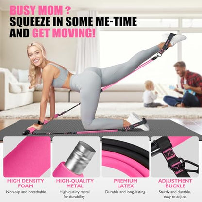 KUTIZE Pilates Bar Kit with Resistance Bands, Pilates Equipment, Multifunctional Pilates Bar for Women & Men, Pilates kit for Hip, Back, Arm, Full-Body Workouts, Home Gym Strength Training Equipment - style: Pink