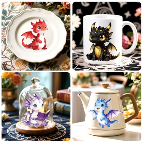 Peacoblue 18 Sheets Rub on Transfers for Crafts, Cartoon Baby Dragon 3.6"x3.9" UV DTF Cup Wraps Waterproof Rub on Cold Transfers Stickers for Wood Glass Metal Cup Tumblers Mirrors Mugs Home Decor - style: Cartoon Baby Dragon