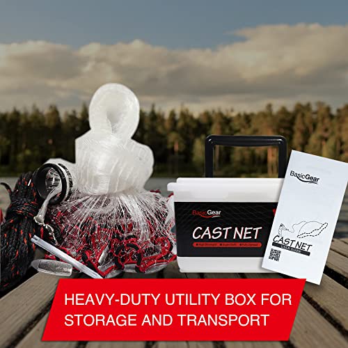Cast Net, Lead, 3-12ft Radius, 3/8 and 1/4 in Mesh, for Bait Fish | Stainless Steel Swivel, Neoprene Wrist Strap, Repair Kit Included, Storage Box Included - size: 10ft Radius, 3/8" Mesh