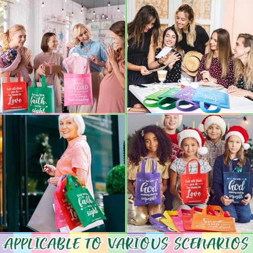 WILLBOND Christian Gift Bags Reusable Non Woven Bible Verse Goodie Bags with Handle Fabric Religious Employee Appreciation Gifts for Church Positive Business Party Favor - color: Bright Color