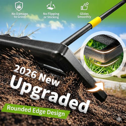 Lawn Leveling Rake, 6 FT Ground Lawn Leveler with 30 x 10 Wide Large Rakes Head for Smooth Garss Soil Dirt Sand, High Effect Yard Leveling Tool with Round Edge forGarden Golf Course, No Flip - style: 6 FT