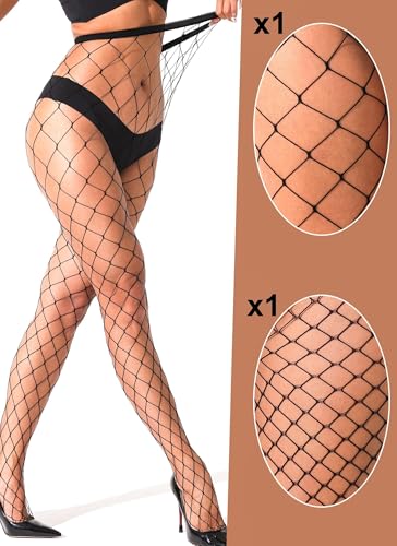 lmotpe Plus Size Fishnet Tights Stockings Women's High Waist Stockings for Women - color: Black Lm Mesh 2