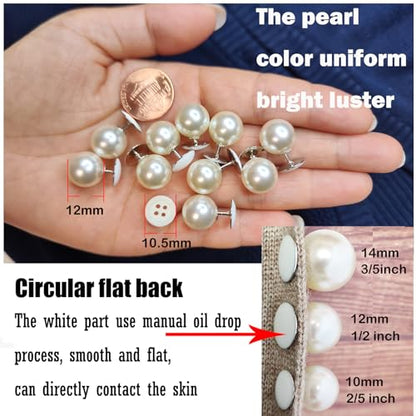 ZLMCUJE 10 Sets 12mm No Sew Pearl Buttons Anti-Exposure Fixed Brooches Pearl pins Removable Reusable for Clothes for Women - size: 12mm/0.47inch