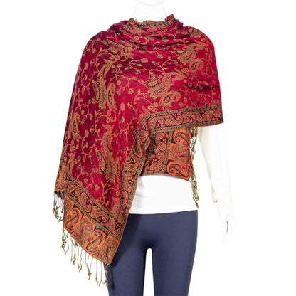 TUSHUSTY Pashmina Feel Shawls Wraps Rave Scarf for Women Soft Silky Reversible Men Scarves Hijab - color: Red