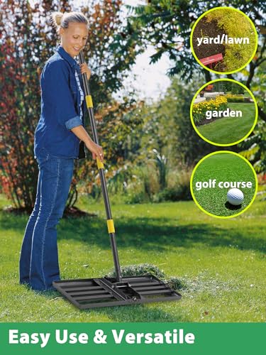 Lawn Leveling Rake Heavy Duty, 30x10 in Large Soil Leveling Rake, Ground Leveler with Anti Flipping Smooth Edge for Dirt Sand Grass Golf, 58" Long Handle, Foldable Garden Landscaping Levelawn Tools - size: 30"x10" , 5 ft