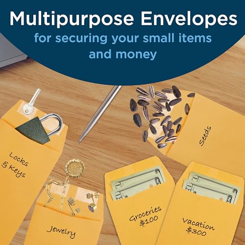 Guardian #7 Paper Coin Envelopes - Made in America with Gummed Flaps, Pack of 500 Blank Cash Envelopes for Coins, Receipts, Seeds, Small Parts Storage, and More, 3 ½ x 6 ½ Inches, Brown - color: Brown