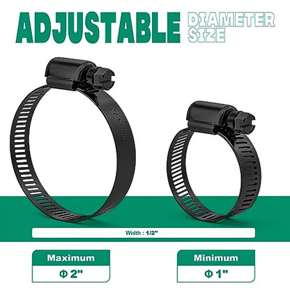 OURU 10PCS 1"–2" Black Hose Clamp,Adjustable 27-51mm Small Hose Clamps Stainless Steel,Metal Worm Gear Hose Clamps for Automotive,Plumbing,Intercooler,Pipe,Fuel Line Radiator Clamps - size: 10PCS (1" - 2")