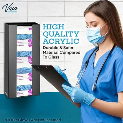 AdirMed VivaEssentials Quad Glove Box Holder, Wall Mount or Free Standing Black Acrylic Glove Holder - color: Black, style: Four Box Capacity