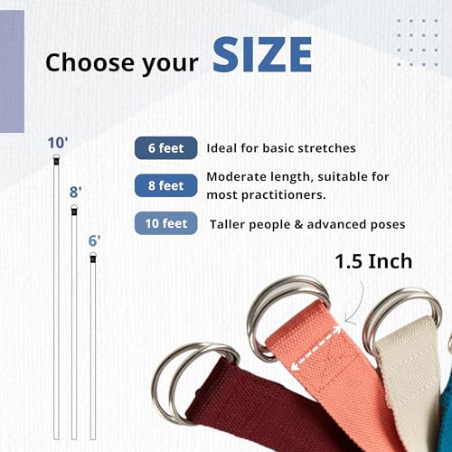 Everyday Yoga Strap with Metal D-Ring - Durable Stretching Strap for Yoga, Pilates, Flexibility & Physical Therapy (6ft, 8ft, 10ft) - color: Slate, size: 6 Foot