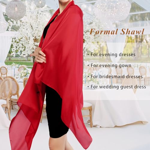 RIIQIICHY Women Shawls and Wraps for Evening Dresses Like Chiffon Silk Scarf Formal Silky Pashmina Shawls for Weddings - color: Red