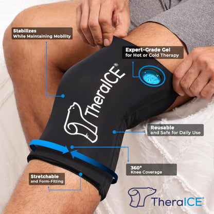 TheraICE Knee Ice Pack Wrap Compression Sleeve for Injuries, Reusable Gel Cold Packs Brace Also for Elbow, Ankle & Calf - Flexible Cold Wrap Recovery for Meniscus, ACL, MCL Pain Relief (Pack of 2) - size: Small/Medium (Pack of 2), style: Original