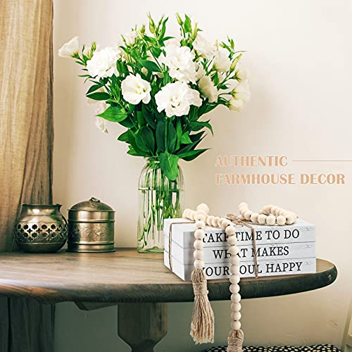 Jetec Decorative Display Books Hardcover, Faux Farmhouse Stacked for Coffee Tables Shelves with Wood Bead Tassels 58 Inch, 3 Pieces, White(Take Time to do, What Makes, Your Soul Happy) - style: Take Time to do, What Makes, Your Soul Happy