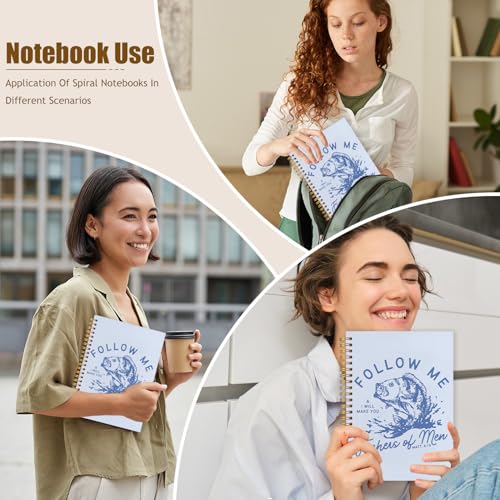 WUCHJ Blue and Yellow Retro Fish Christian Notebook, Matthew 4:19 Bible Verse Journal, Religious Scripture Spiral Notebook Journal for Note Taking, Christian Faith Based Gifts for Women Men, 5.5x8.3 Inch - color: blue fish follow me
