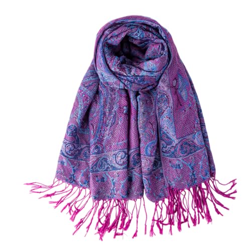 TUSHUSTY Pashmina Feel Shawls Wraps Rave Scarf for Women Soft Silky Reversible Men Scarves Hijab - color: Deep Purple Blue
