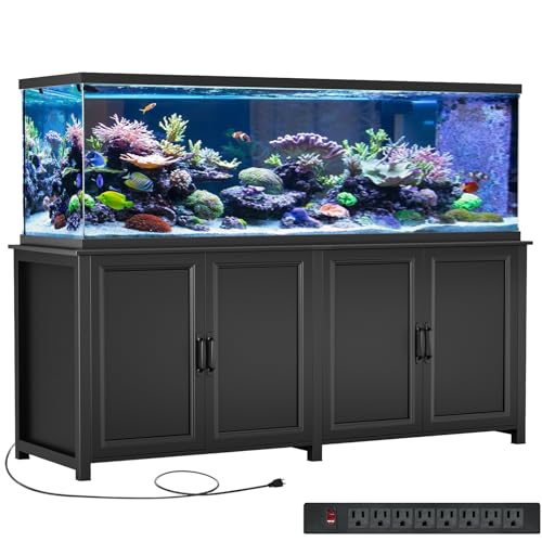 GDLF 180-200 Gallon Large Fish Tank Stand,Furniture-Style Aquarium Stand | 72"x24" Top Supports 2200 lbs, Enclosed Storage for Sump Systems & Accessories, 8-Outlet Power Strip, EVA Mat Protection - size: 180-200 Gallon