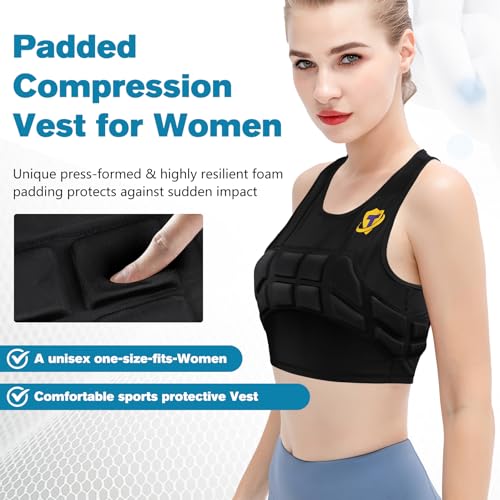 TUOY Women Padded Compression Vest, Impact Vest for Women, Chest Breast Rib Protection Vest for Sports, Karate, Football, Basketball - size: Medium, style: Impact Padded Vest