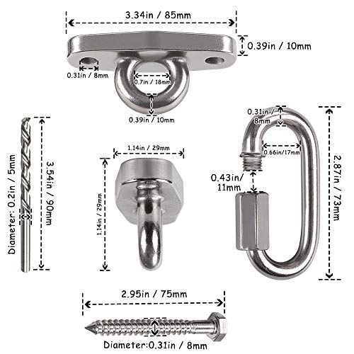 2 Heavy Duty Swing Hangers Anti-Rust 304 Stainless Steel,2000LB Swivel Swing Set Brackets,for Playground,Porch, Yoga, Swing Seat,Hammock