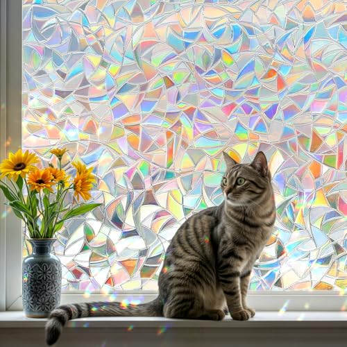 Stained Glass Window Film, Window Privacy Film, 35.4" x 78.7" | Rainbow Decorative, Static Cling, Removable, Non-Adhesive, Heat Control, UV Blocking, Renter-Friendly, for Home, Glass Door - color: Clear, size: 35.4 x 78.7 inches