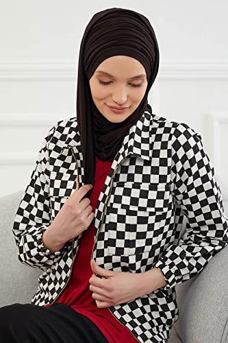 Aisha's Design Instant Hijab Scarves for Women, 95% Cotton Pretied Bonnet Turban Easy to Wear Cotton Headscarf - color: Black