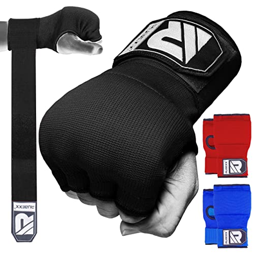 Slip on Boxing Hand Wraps Padded Thick Knuckle Inner Gloves 36 inches Elastic Wrist Strap Quick Wrap Under Mitts for Martial Arts, Muay Thai, MMA, Kickboxing Men Womem - color: Black, size: X-Large
