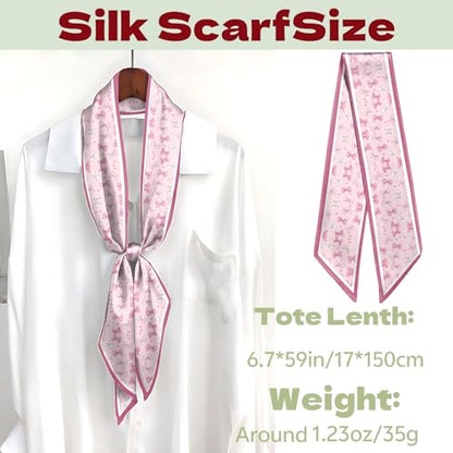 Head Hair Scarf Neck Silk Feeling Scarves Long Thin Satin Fashion Handbag Cute Decoration Women Girls 59 * 6.7'' - color: O-15-pink