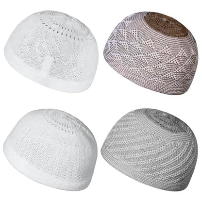 4 Pcs Muslim Knit Kufi Hats Islamic Crochet Prayer Beanie Cap Knitted Taqiyah Takke Skull Topi Eid Ramadan Gift - color: Color B