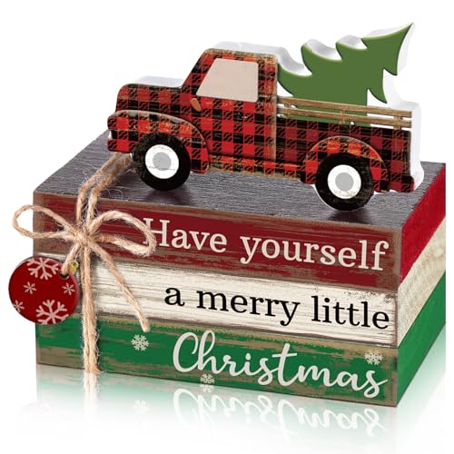 4 Pcs Christmas Tiered Tray Decor, Wooden Shelf Sign - style: Christmas