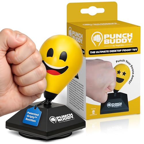 Desktop Punching Bag – Desk Fidget Toy for Stress Relief & Focus – Mini Suction Cup Punch Ball with Patented Griply™ Technology – Office Stress Reliever for Adults, Teens & Coworkers - color: Yellow