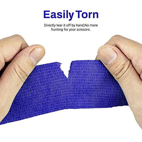 FRESINIDER 9 Rolls Self Adhesive Wrap Athletic Tape Gauze, Breathable Elastic Cohesive Bandage for Sports Injury & Pet (7 Pcs 2" x 5 Yards + 2 Pcs 1" X 5 Yards) (Dark Blue) - color: Dark Blue