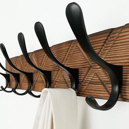 SKOLOO Coat Rack Wall Mount - Antique Wooden Carved- X Cross Coat Hook,Pack of 2, Wall Coat Hanger with 6 Hooks for Hanging Coats, Hats, Clothing, Scarfs, Brown & Black - color: Brown- X Cross