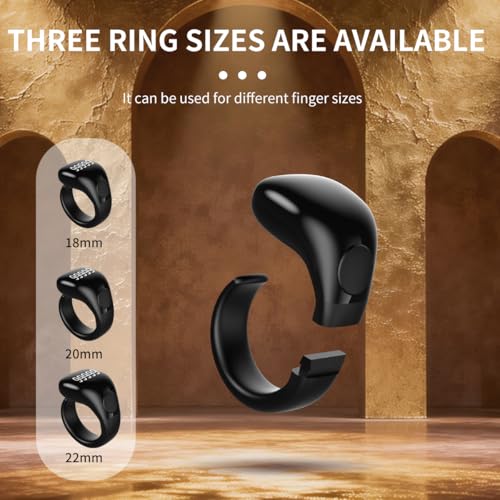 Smart Tasbih Zikr Ring,Adjustable Counter, 3 Sizes (18,20,22mm) Muslim Digital Azan Alarm Clock,APP Support Digital Counter Prayer Reminder Rings, Waterproof 5 Digit Finger Counter zikr Ring - color: Black