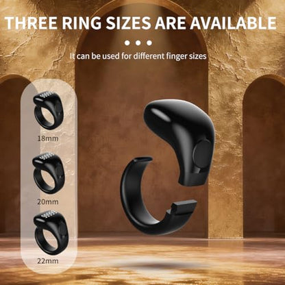 Smart Tasbih Zikr Ring,Adjustable Counter, 3 Sizes (18,20,22mm) Muslim Digital Azan Alarm Clock,APP Support Digital Counter Prayer Reminder Rings, Waterproof 5 Digit Finger Counter zikr Ring - color: Black