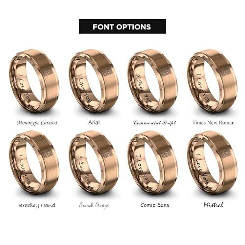 Gift for Muslim Devotee - Prayer Rug Pattern Ring - Black Yellow Rose Gold - Band - Anniversary Wedding - Personalized Custom Engraving - Flat Dome Bevel - 8mm - Men Women - Tungsten Carbide - color: 09 - Rose Gold Tungsten
