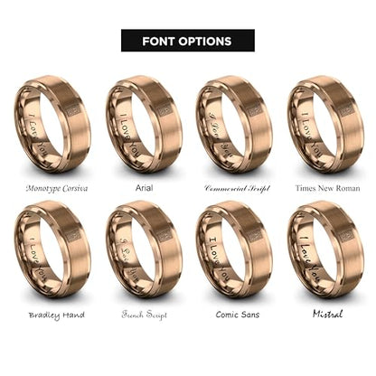 Gift for Muslim Devotee - Prayer Rug Pattern Ring - Black Yellow Rose Gold - Band - Anniversary Wedding - Personalized Custom Engraving - Flat Dome Bevel - 8mm - Men Women - Tungsten Carbide - color: 09 - Rose Gold Tungsten