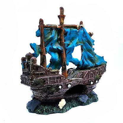 M2cbridge Antique Roman Column Ruins European Castle Aquarium Decorations Fish Tank Hideout Rocks (Blue Pirate Shipwreck) - color: Blue Pirate Shipwreck