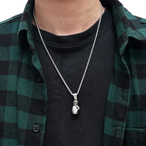 HZMAN Men Women Punk Stainless Steel Boxing Glove Chain Pendant Necklace - color: Silver