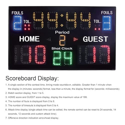 Basketball Game Scoreboard, 15-digit Electronic Scoreboard, LED Digital Tabletop Scoreboard Timer, Suitable for Multi-sport Indoor,Black