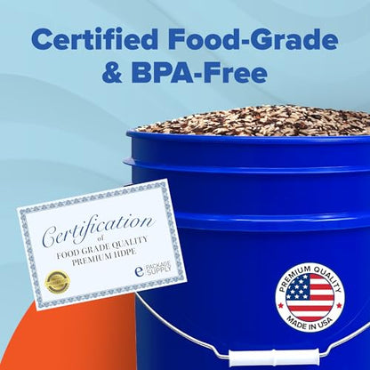 5 Gallon Bucket w/Lid, Food Grade BPA-Free, 3 Pack, Blue | Airtight Lid, Mallet and Lid Opener Included, Heavy-Duty 90 Mil HDPE Plastic, Food-Safe Durable Container, Made in USA - color: Blue, size: 3 Packs