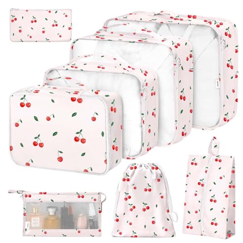 8 Set Packing Cubes for Suitcases,Packing Cube with Shoe, Cosmetics, Clothing, and Accessories Bags Packing Cubes for Travel Luggage Organizer Women Men(Cherry) - color: Cherry