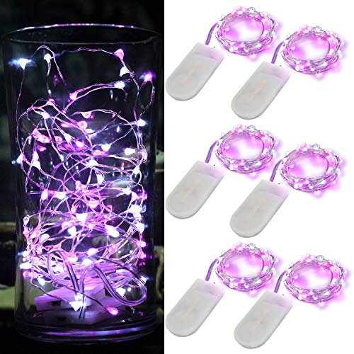 6 Pack 7Ft Starry String Lights No Remote Fairy String Lights 20 Micro Starry LEDs On Silvery Copper Wire CR2032 Batteries Included,for Wedding Centerpiece,Party,Christmas Table Decor (Pink White) - color: Pink White, size: 7ft